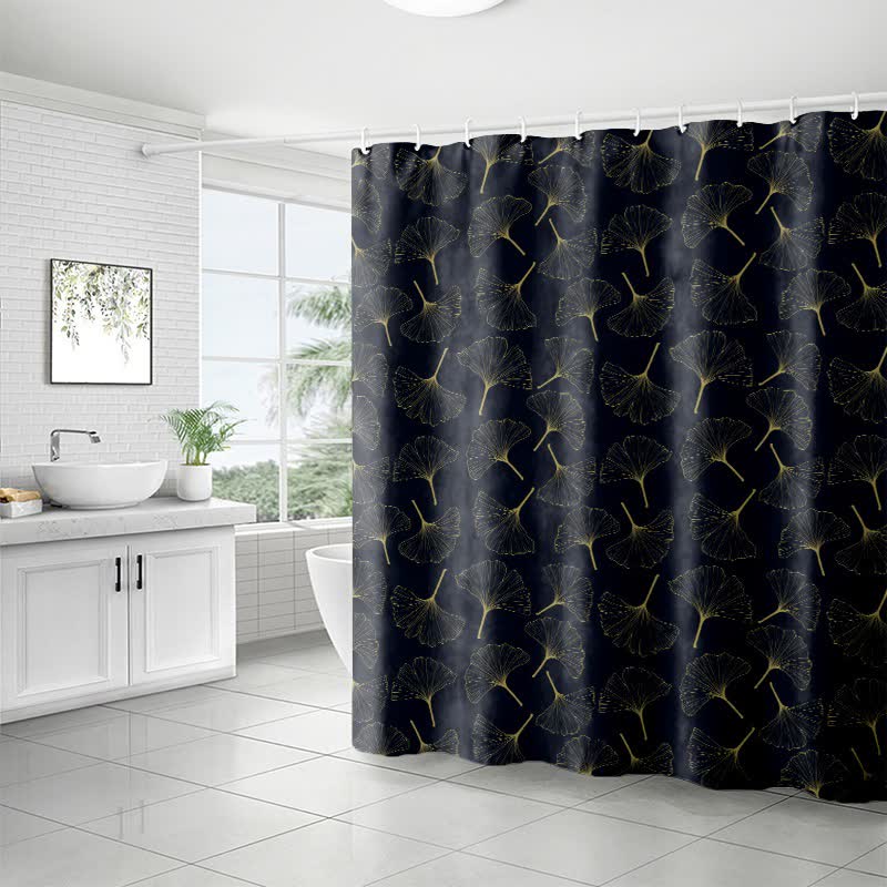 Rideau de douche à motif linéaire de ginkgo biloba