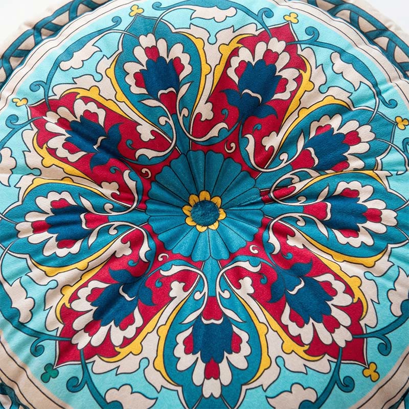 Round mandala and lotus cushion
