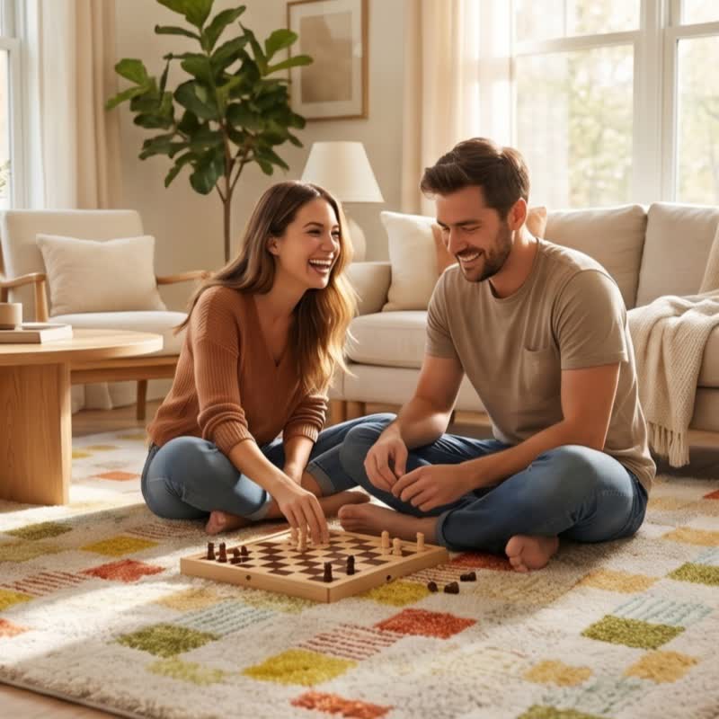 Thick, colorful checkerboard rug