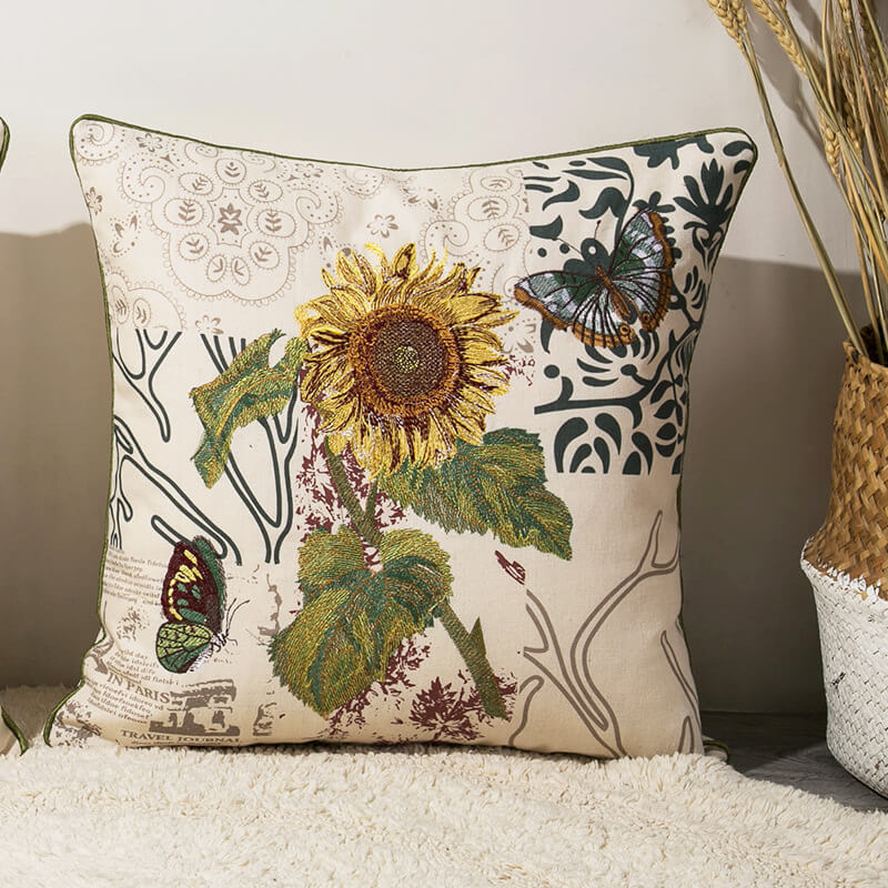 Floral linen pillowcase