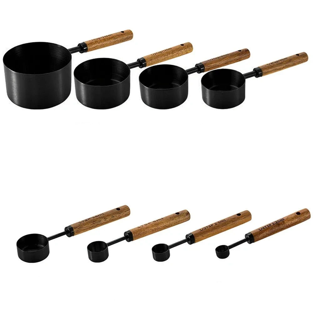 Set of kitchen measuring cups and spoons