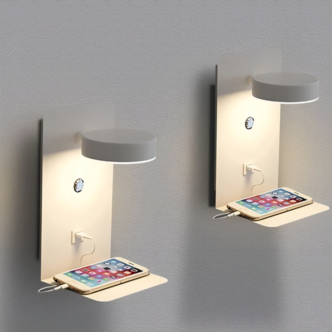 Nástěnné LED svítidlo s poličkou USB