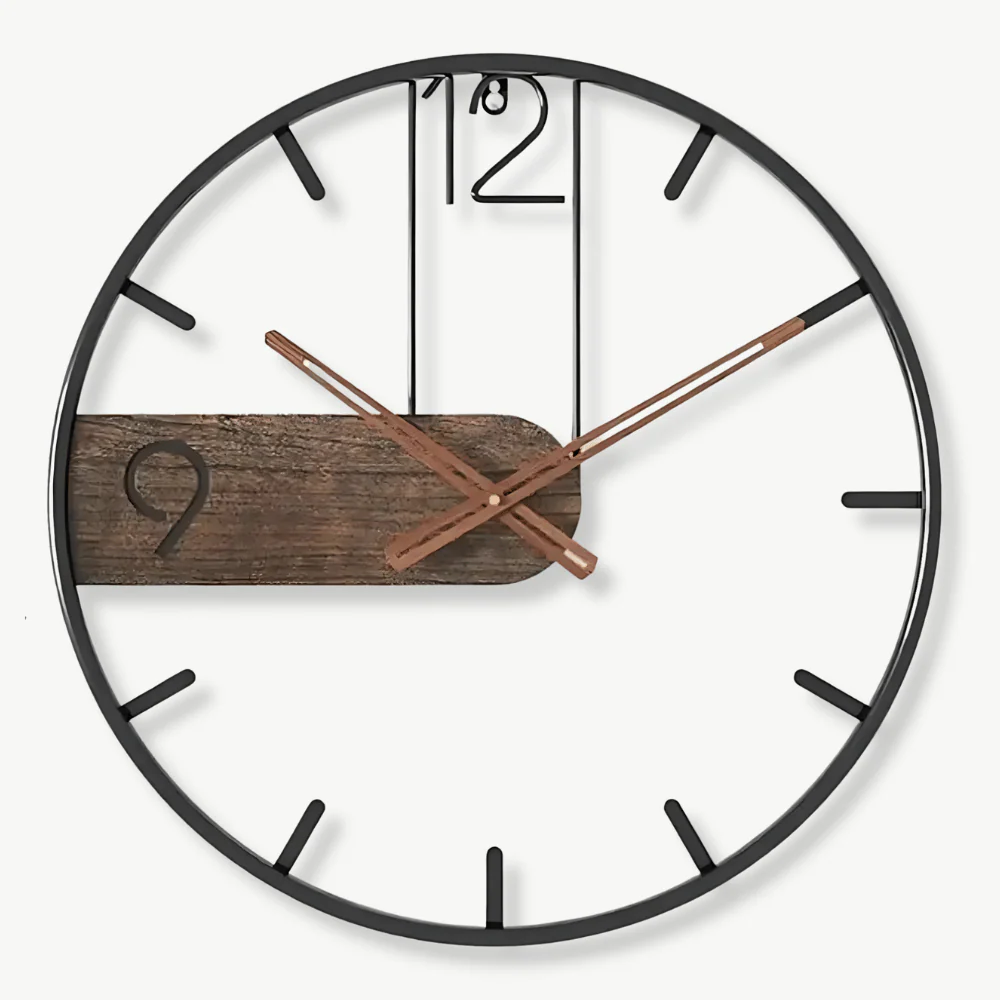 Horloge murale géométrique en métal et bois