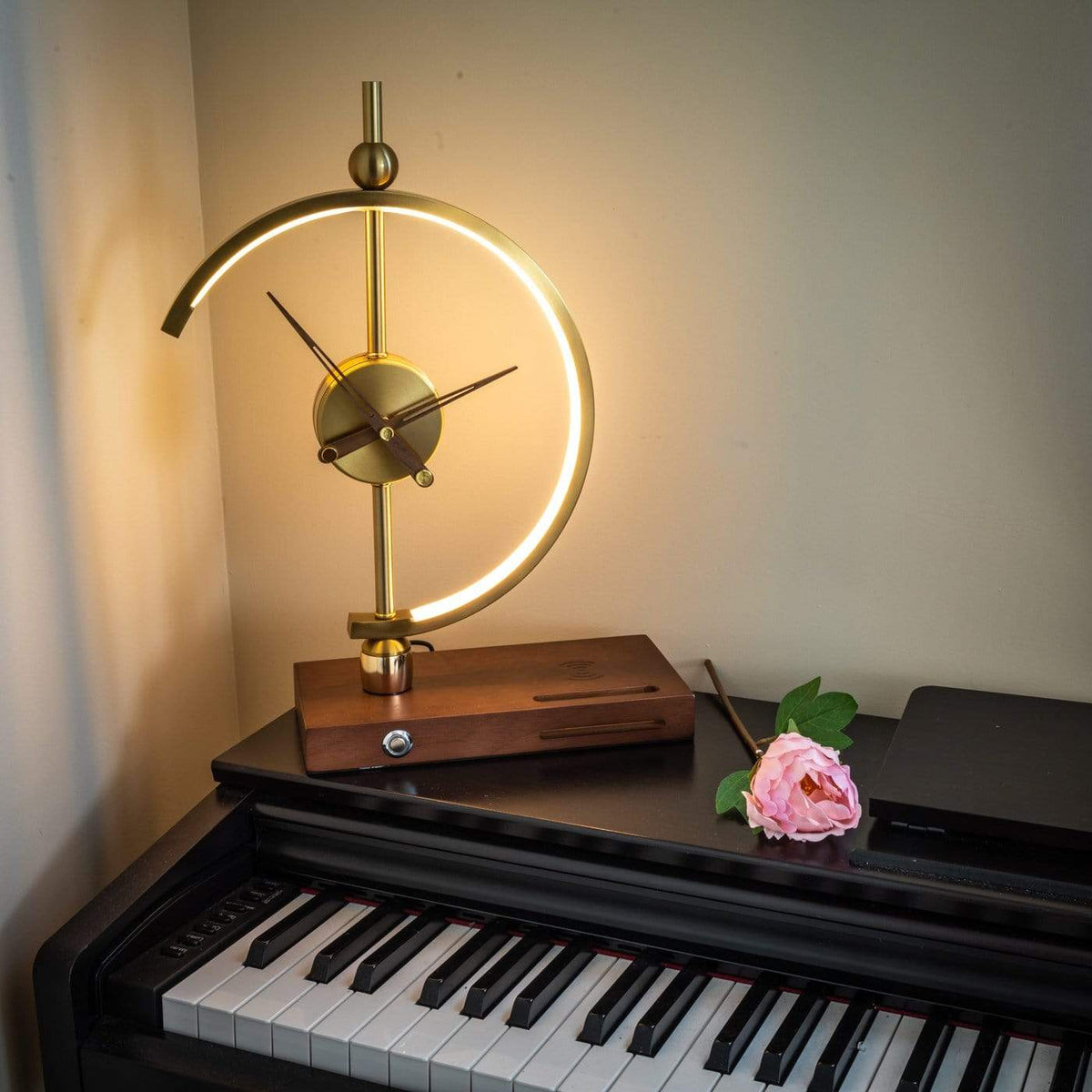 LED table lamp with clock and Qi charging