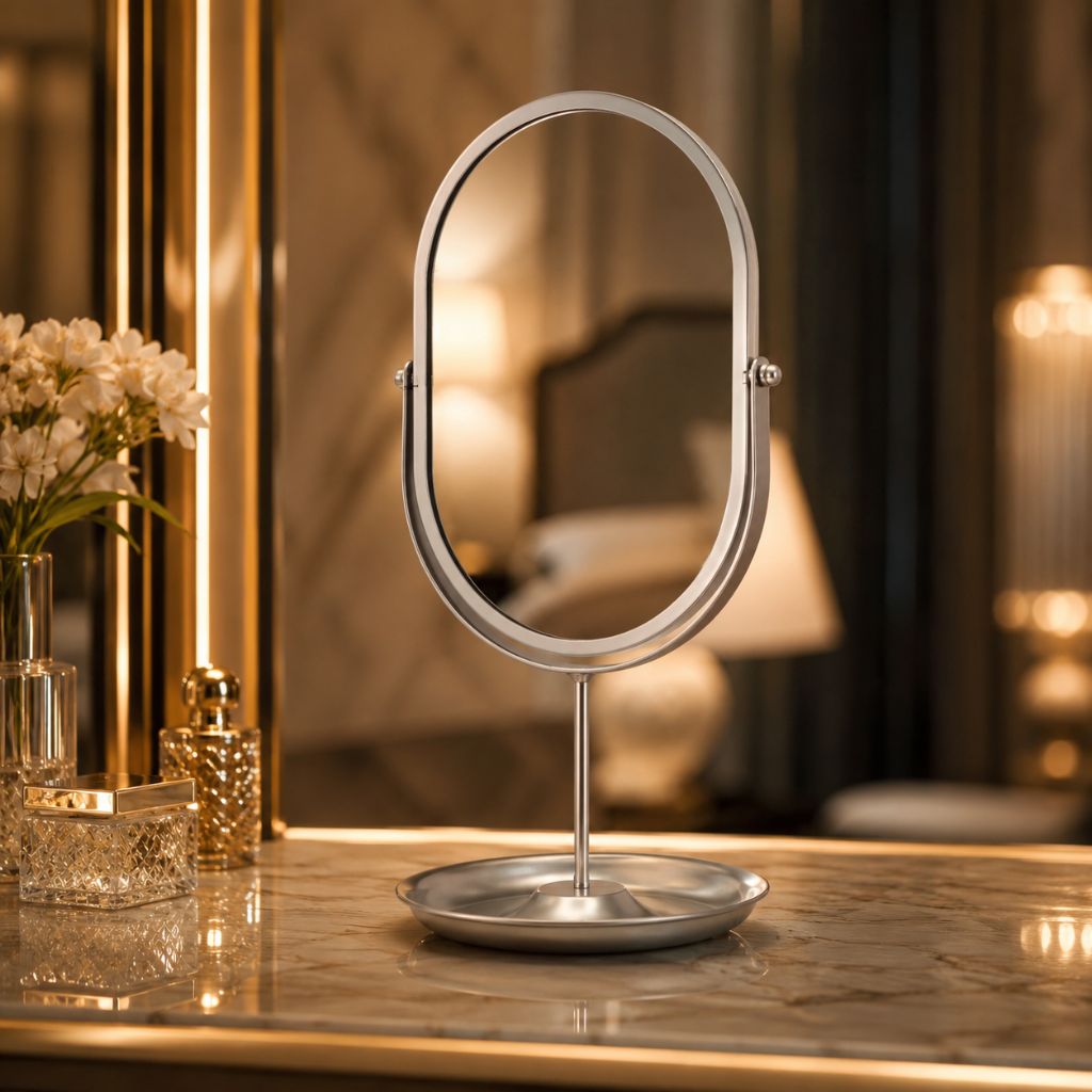 Rotating freestanding makeup mirror