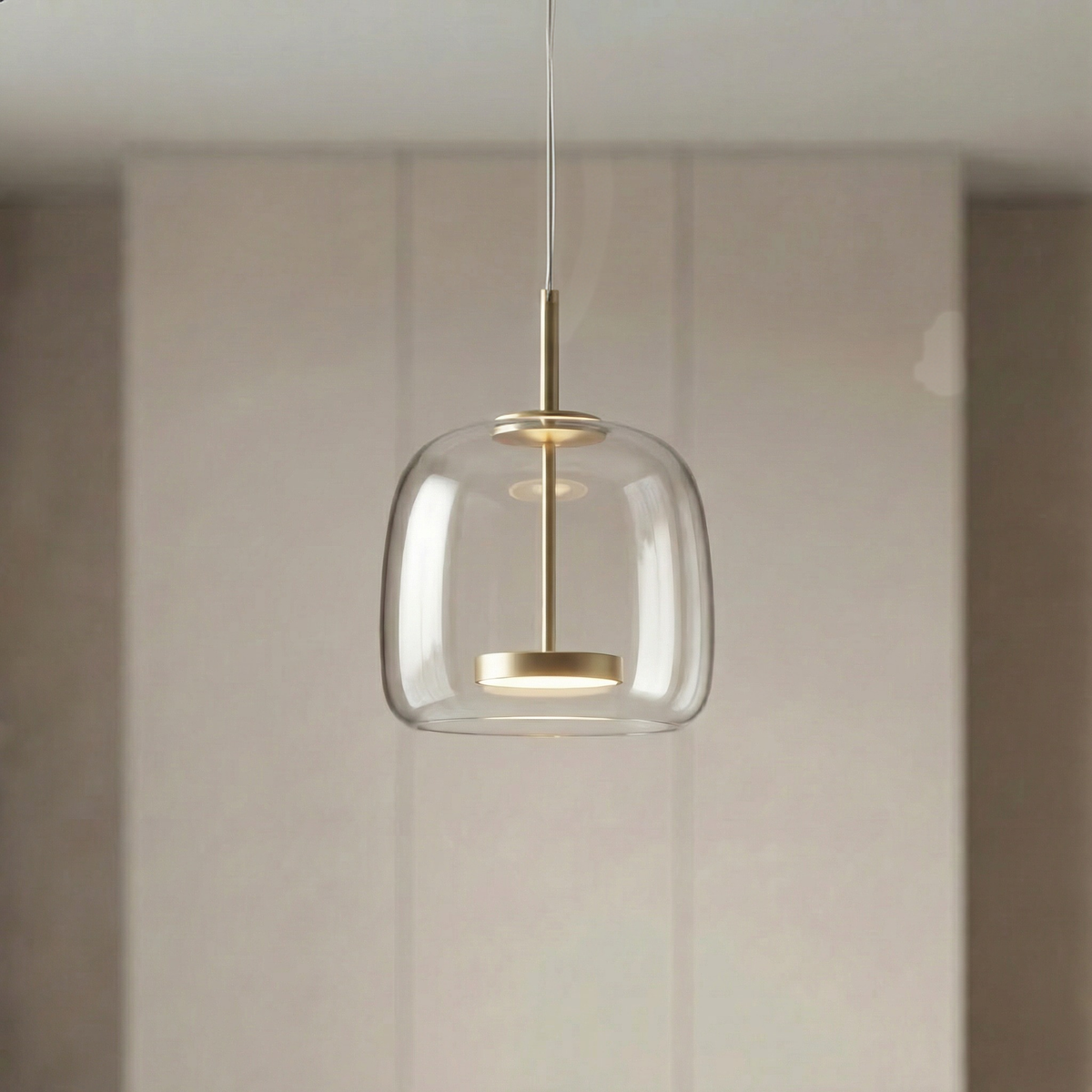 Glass pendant lamp with a shade