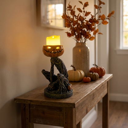 Pumpkin with an illuminated LED candle