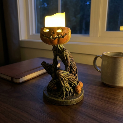 Pumpkin with an illuminated LED candle