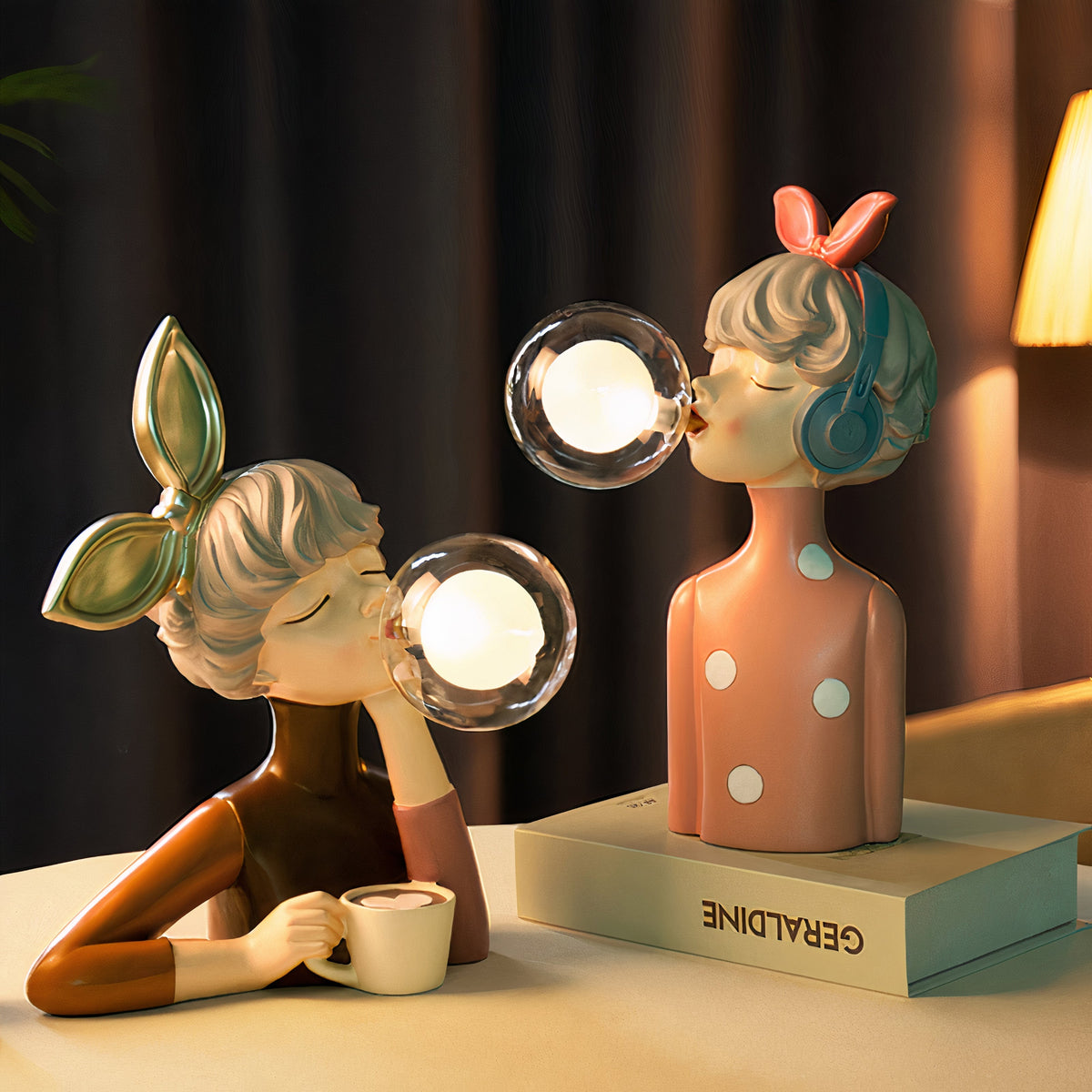 Table lamp with a shade and USB port