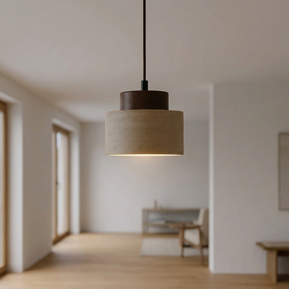 Pendant lamp made of travertine and wood