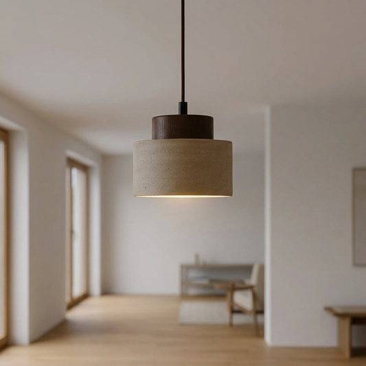 Lampa wisząca z trawertynu i drewna