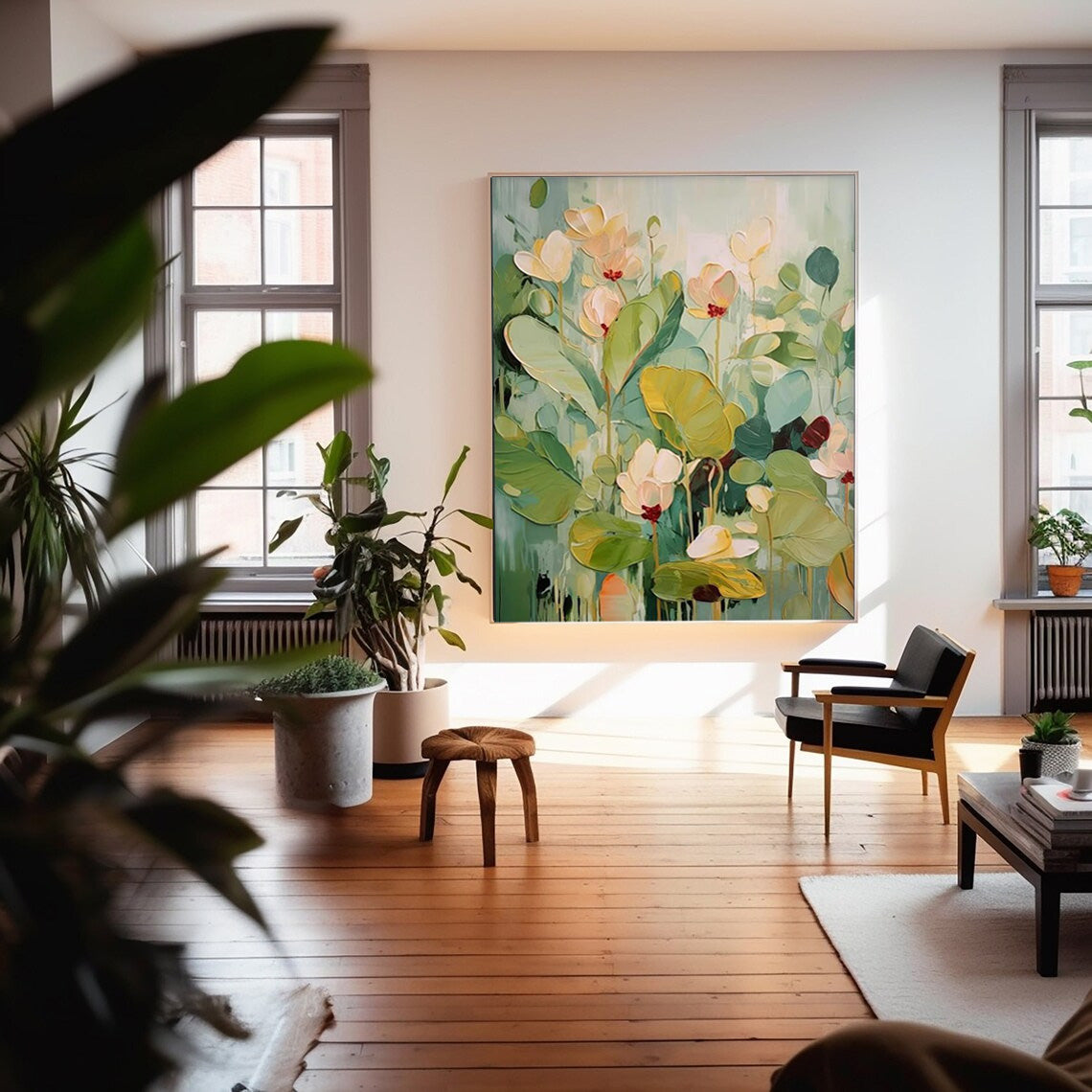 Tableau de fleurs et de feuilles sur toile