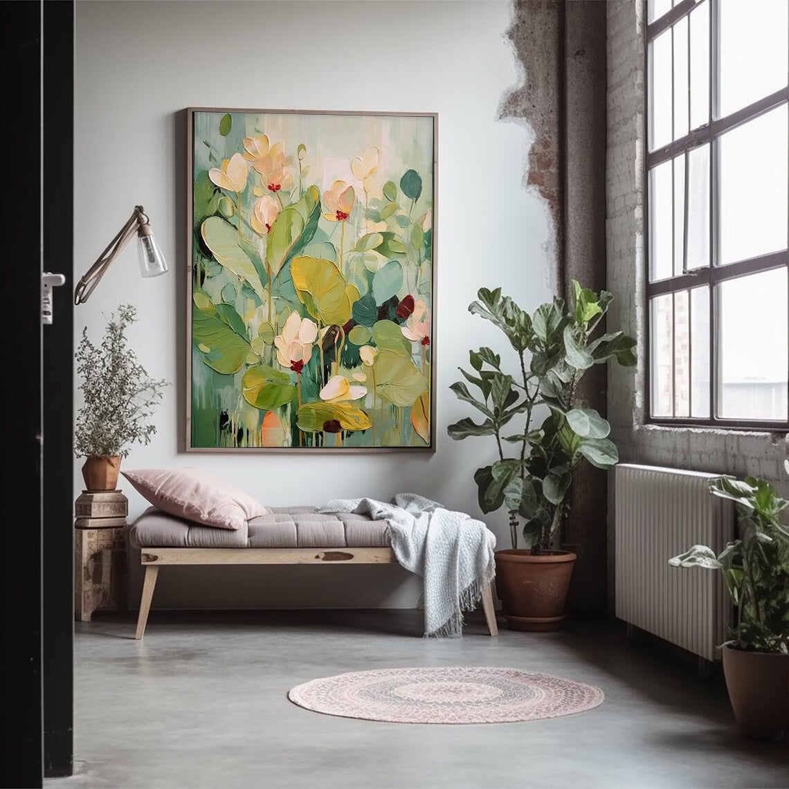 Tableau de fleurs et de feuilles sur toile