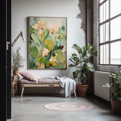 Tableau de fleurs et de feuilles sur toile