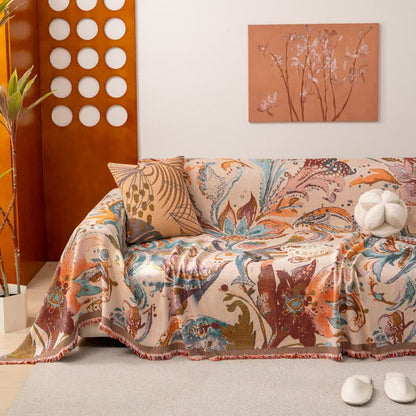 Floral sofa cover with tassels