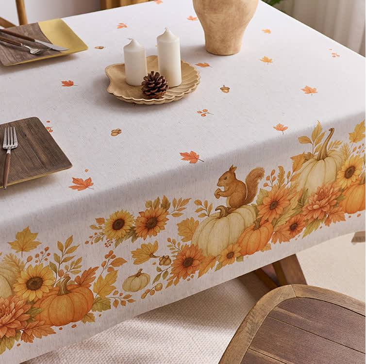 Nappe avec un motif de tournesols et d’écureuils