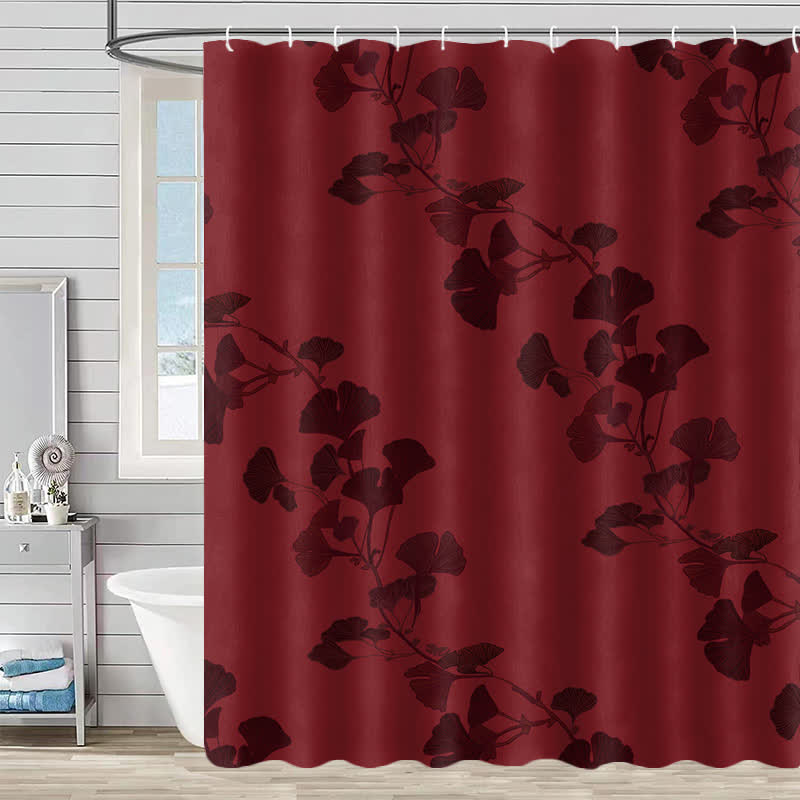 Waterproof shower curtain with ginkgo biloba pattern