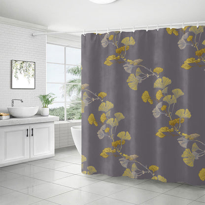 Waterproof shower curtain with ginkgo biloba pattern
