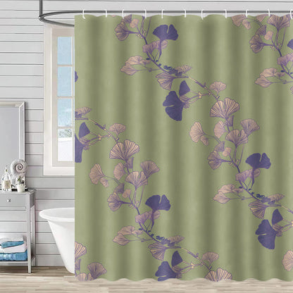 Waterproof shower curtain with ginkgo biloba pattern