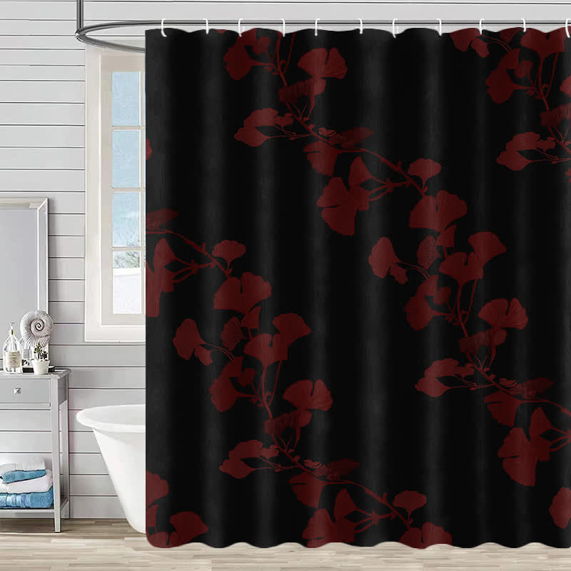 Waterproof shower curtain with ginkgo biloba pattern