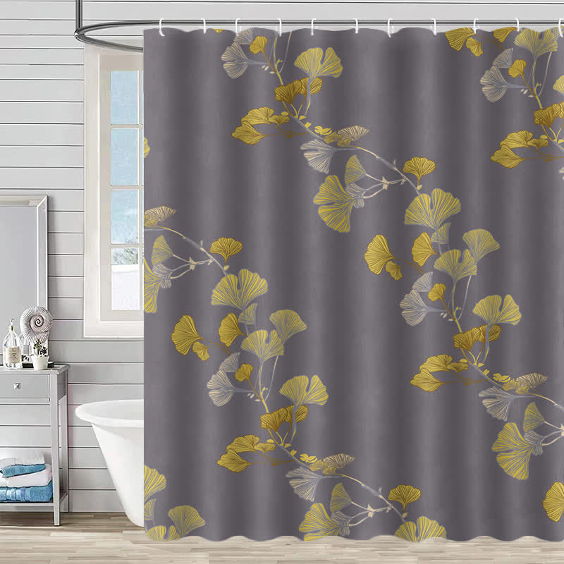 Waterproof shower curtain with ginkgo biloba pattern