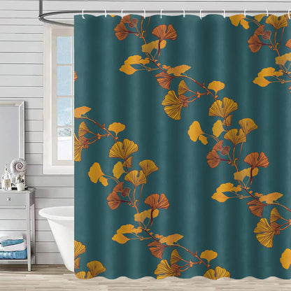 Waterproof shower curtain with ginkgo biloba pattern
