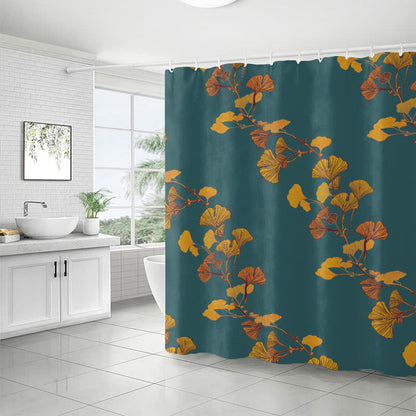 Waterproof shower curtain with ginkgo biloba pattern