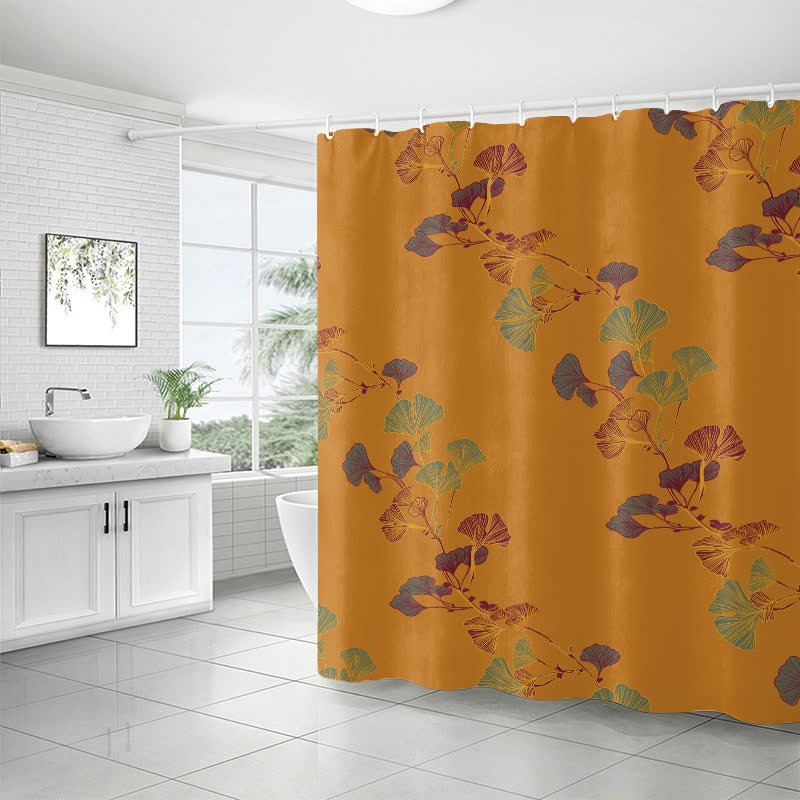 Waterproof shower curtain with ginkgo biloba pattern
