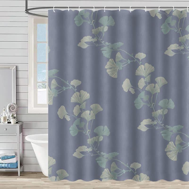 Waterproof shower curtain with ginkgo biloba pattern