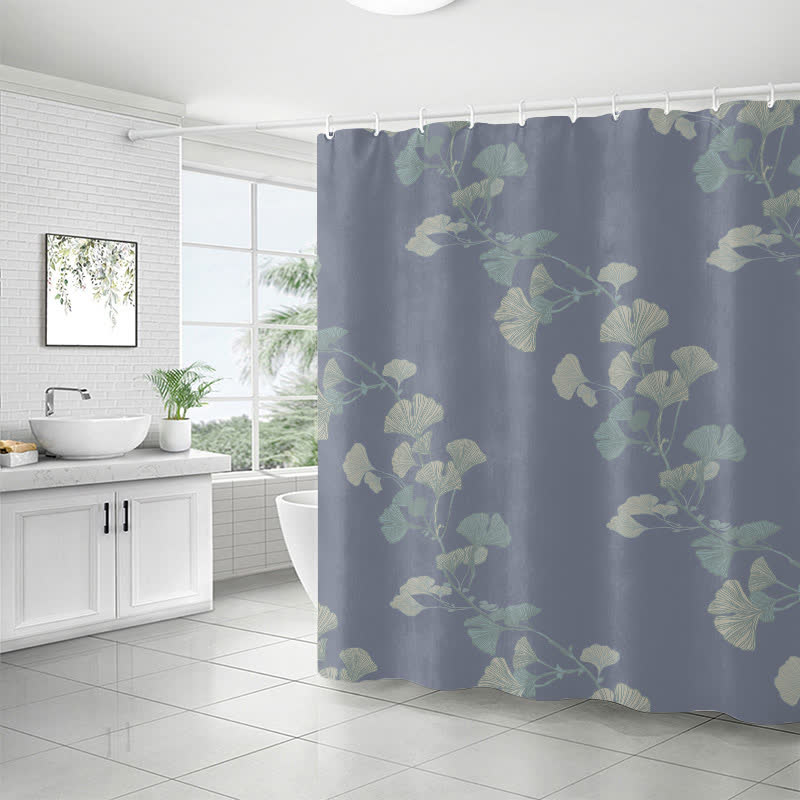 Waterproof shower curtain with ginkgo biloba pattern