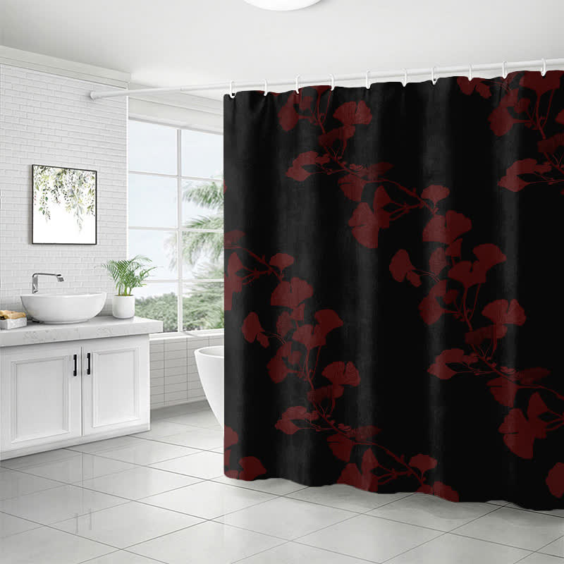 Waterproof shower curtain with ginkgo biloba pattern