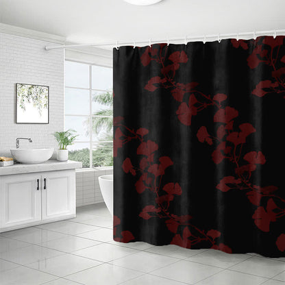 Waterproof shower curtain with ginkgo biloba pattern