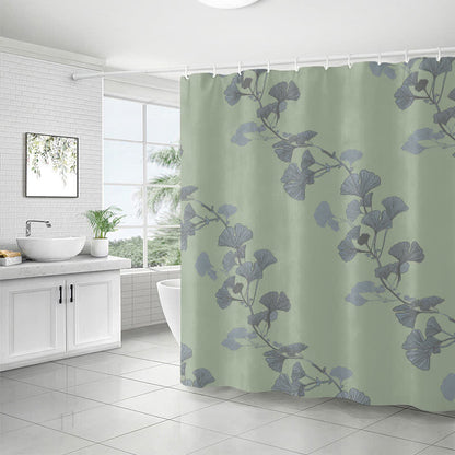 Waterproof shower curtain with ginkgo biloba pattern