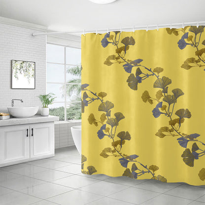 Waterproof shower curtain with ginkgo biloba pattern