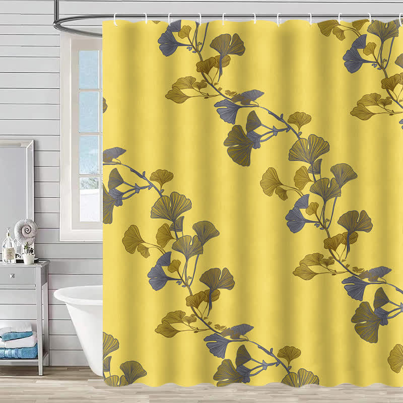 Waterproof shower curtain with ginkgo biloba pattern