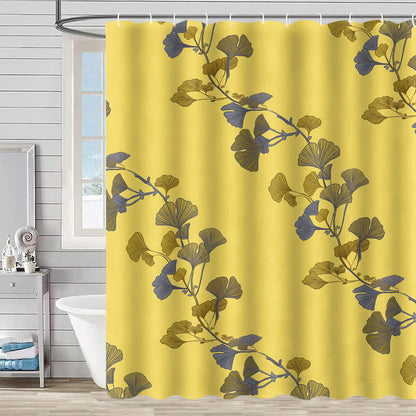 Waterproof shower curtain with ginkgo biloba pattern
