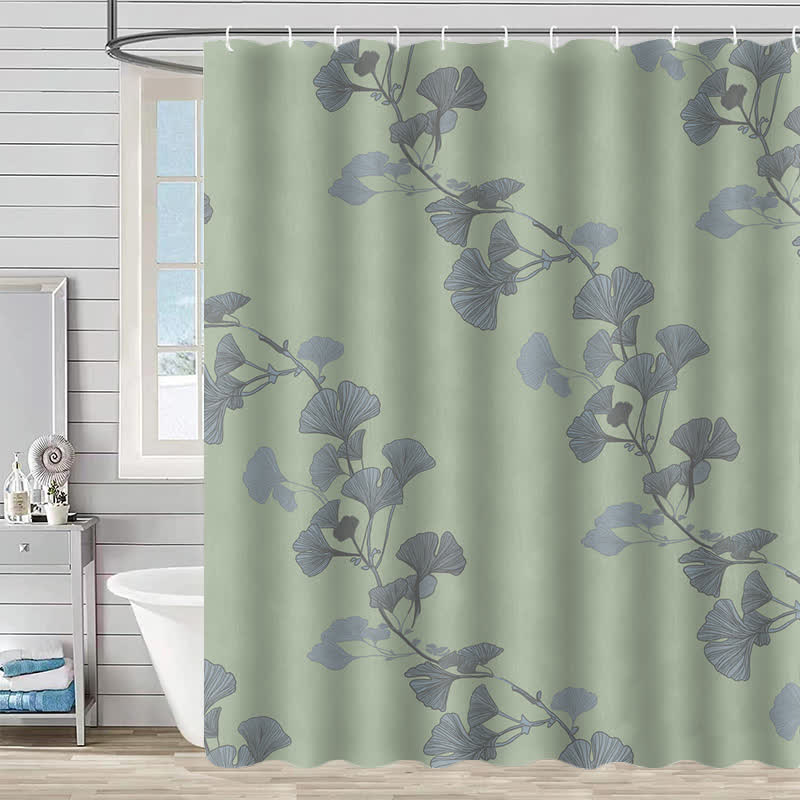 Waterproof shower curtain with ginkgo biloba pattern