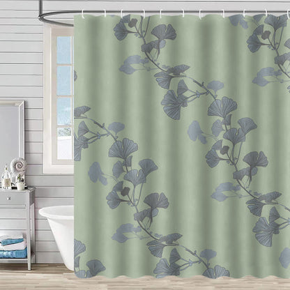 Waterproof shower curtain with ginkgo biloba pattern