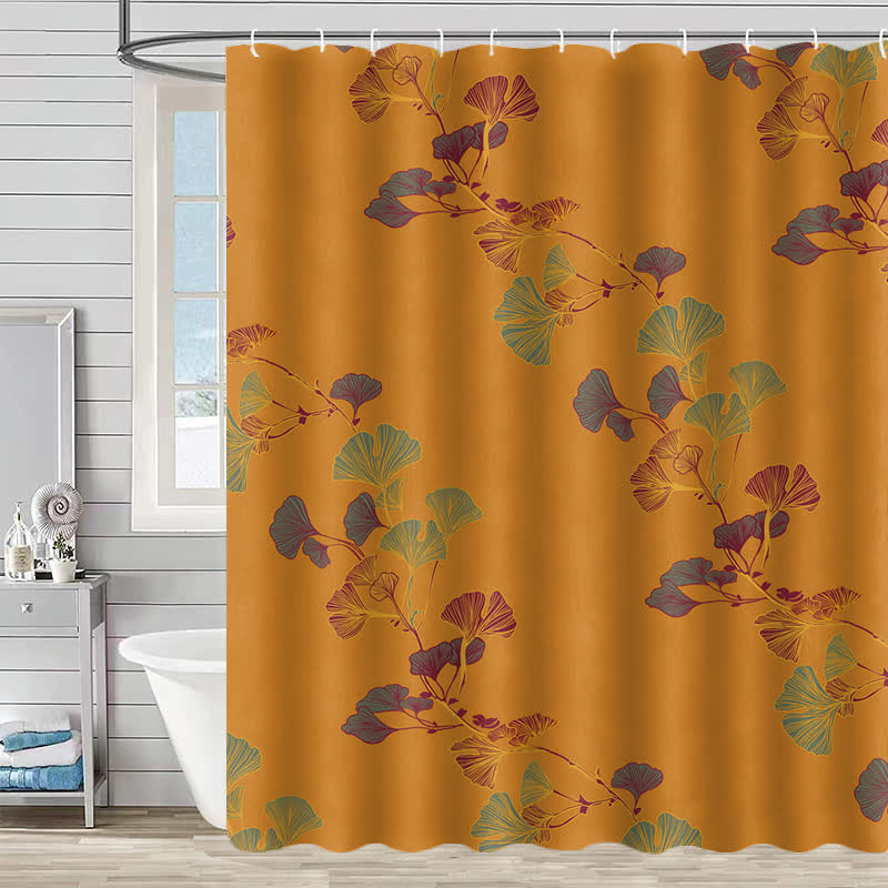 Waterproof shower curtain with ginkgo biloba pattern