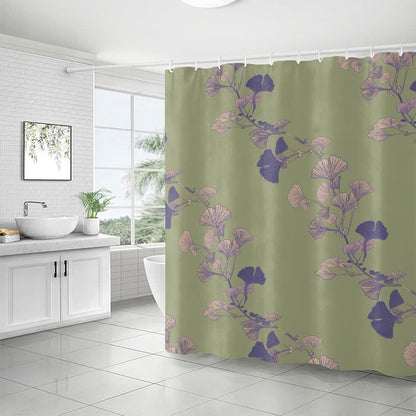 Waterproof shower curtain with ginkgo biloba pattern