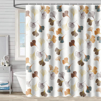 Rideau de douche représentant un ginkgo sur fond blanc