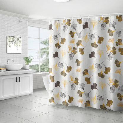 Rideau de douche représentant un ginkgo sur fond blanc