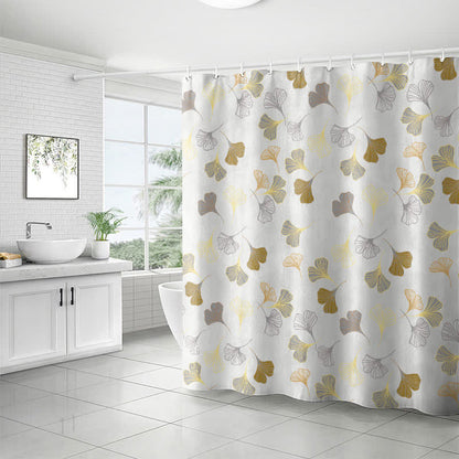 Rideau de douche représentant un ginkgo sur fond blanc