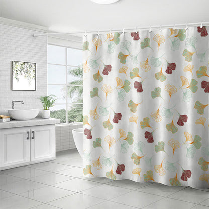 Rideau de douche représentant un ginkgo sur fond blanc