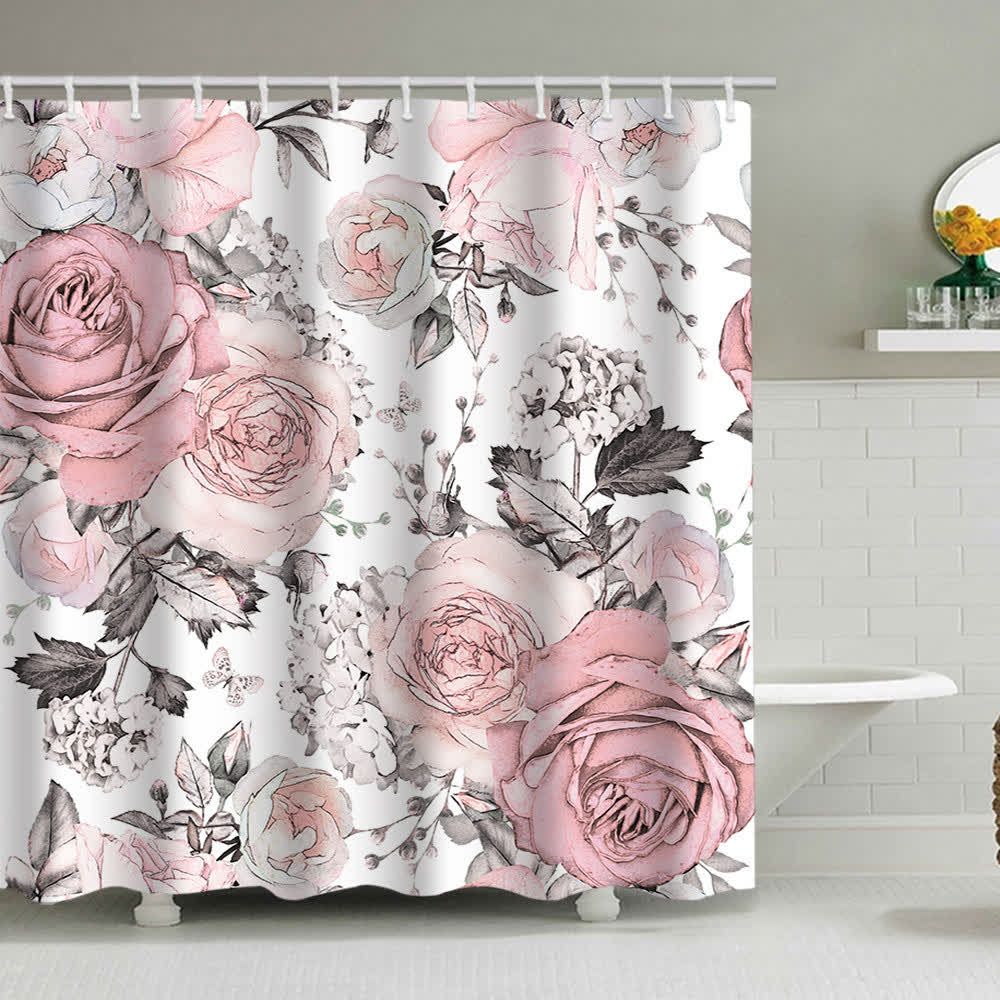 Rideau de douche imprimé de roses