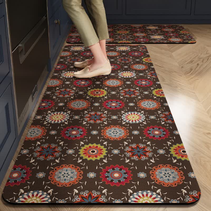 Tapis floral rond antidérapant