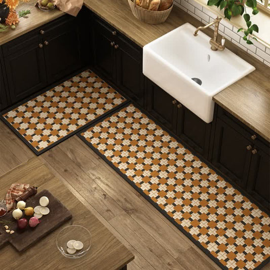 Tapis antidérapant à carreaux bruns