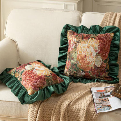 Peony cushion with a ruffle