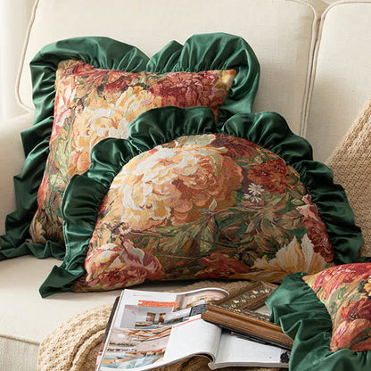 Peony cushion with a ruffle