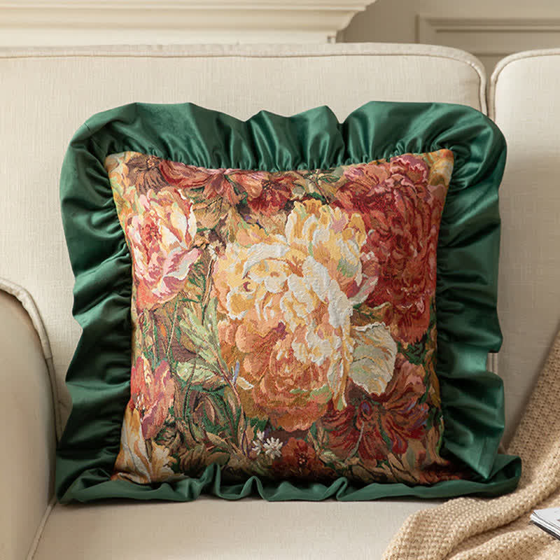 Peony cushion with a ruffle